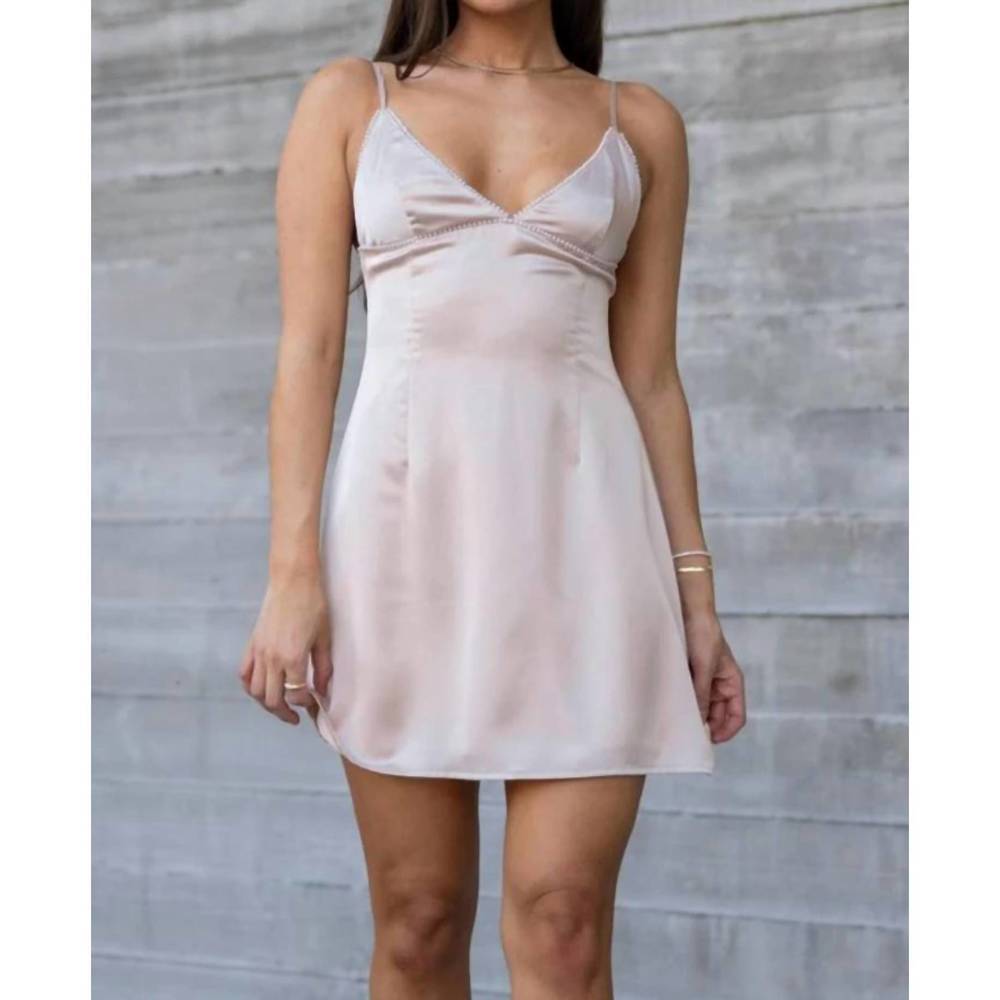 NEW VERTE satin mini dress in champagne